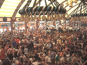 The interior of the Loewenbraeu tent this morning. Click for a live image